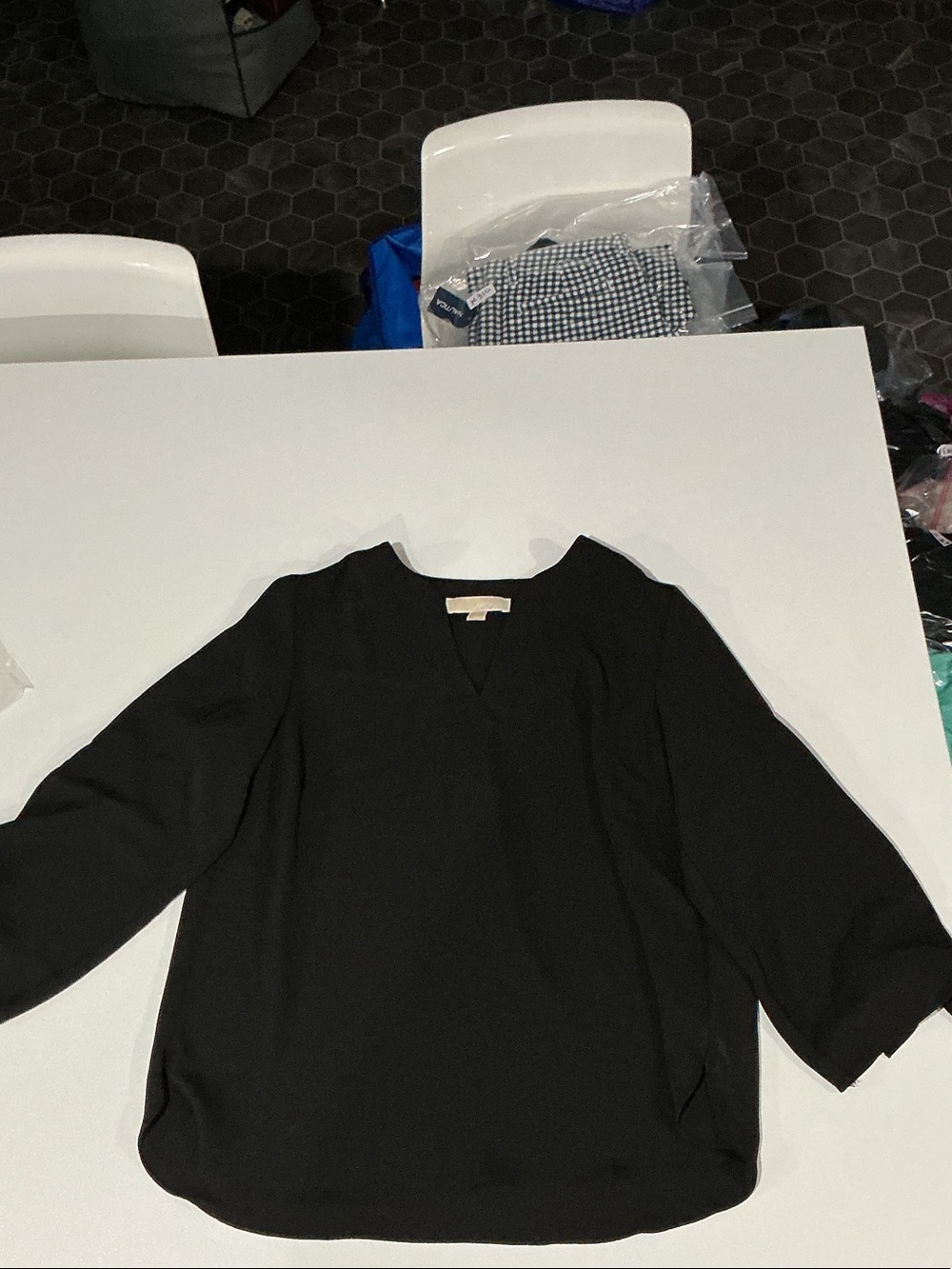 Michael Kors Black V-Neck Long Sleeve Blouse